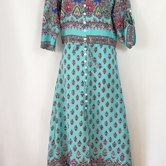 Maxi boho print dress duster cover up size large - Picture 2 of 9